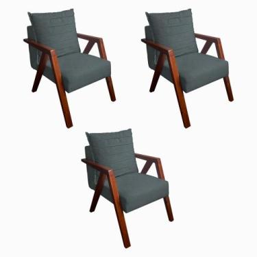 Imagem de Kit 3 Poltronas Monalisa Decorativa Mona Pés de Madeira Maciça Linho C