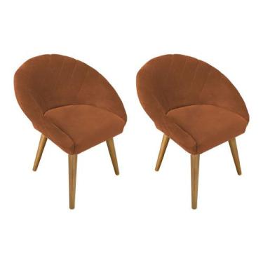 Imagem de Kit 2 Poltronas Pietra Pés Madeira Maciça Suede Terracota - CASA TREE