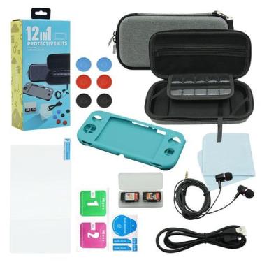 Imagem de Kit Acessórios Para Nintendo Switch Lite 12 em 1 Case Capa Película Fo