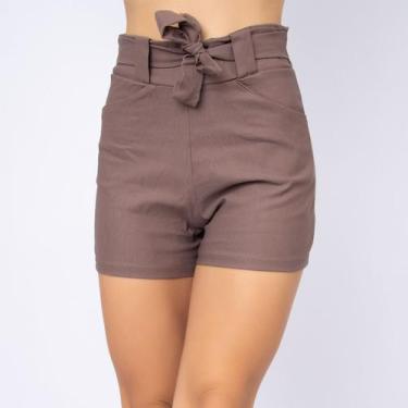 Imagem de Short Bengaline Feminino Com Laço Roupa Casual - WLS Modas, G, Vinho, 
