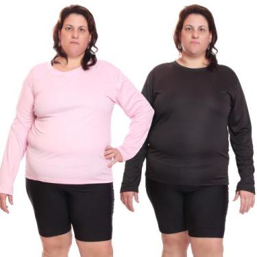 Imagem de Kit 2 Camisetas Feminina Plus Size Manga Longa Dry Fit Lisa Proteção S