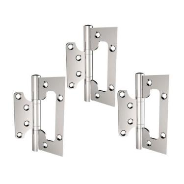 Imagem de Dobradiça De Porta Sobrepor Com Rolamento Stam Inox 3 Peças