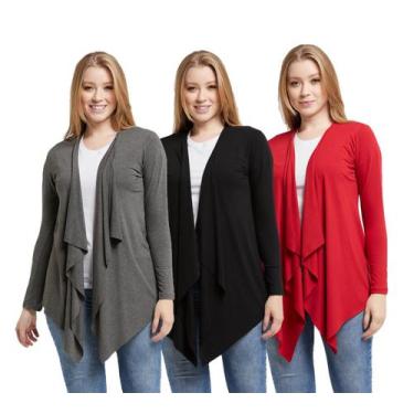 Imagem de Kit 03 cardigans feminino kimono com bico manga longa - Wooks, G, Cinz