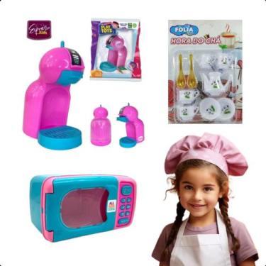 Imagem de Kit Cozinha Infantil Brinquedo Microondas Cafeteira C/ Hora do Chá - Z