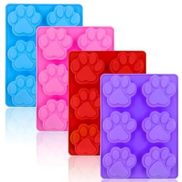Imagem de Moldes de silicone de pata de cachorrinho, moldes antiaderentes de silicone de grau alimentício para chocolate, doces, geleia, cubo de gelo, molde de cozimento de petiscos para cães (conjunto de 4