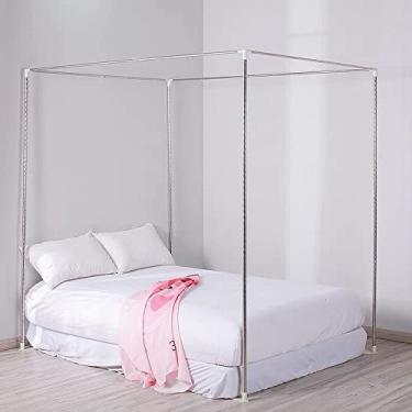 Imagem de KingKara Estruturas de cama de dossel – Poste, Queen, tamanho casal, rede de aço inoxidável, suportes de cama de quatro cantos