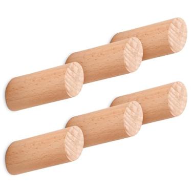 Imagem de GREENFROM Pacote com 6 ganchos de parede de madeira, ganchos de madeira, suporte de parede, ganchos de roupão resistentes para parede, cabides rústicos decorativos para pendurar roupas, toalhas,