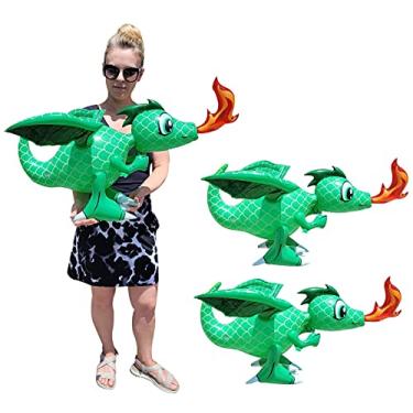 Imagem de Zugar Land Large Fire Breathing Green Inflatable 30" Dragons (2 Pack) Flying, Hanging and Free Self Standing Perfect Decoration for King Throne Castle Game Theme Birthday Party. (2)