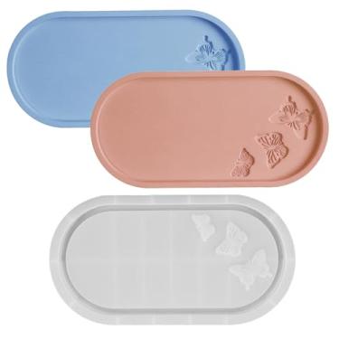 Imagem de Japleed Bandeja esculpida em borboleta, molde de resina, bandeja oval grande, moldes de silicone, molde de armazenamento de concreto de resina para joias, bugigangas, suporte de vela, saboneteira,