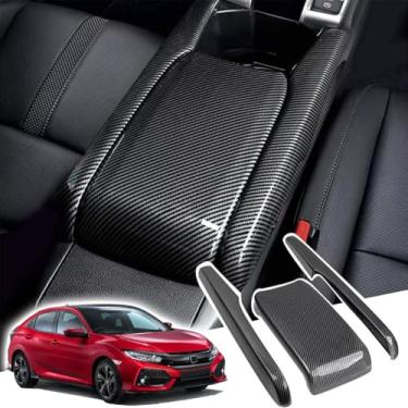 Imagem de ATAIRSOFT Capa de apoio de braço para console central de 3 peças para Honda Civic de 10ª geração 2016 2017 2018 2019 2020 2021 (padrão de fibra de carbono)