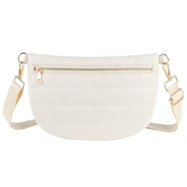Imagem de Puffer Pochete acolchoada bolsa de cinto para mulheres bolsa tiracolo de couro inchado bolsa de peito bolsa de cintura bolsa transversal bolsa de ombro para mulheres, Creme