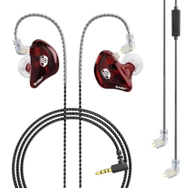 Imagem de BASN Bsinger Fone de ouvido profissional para monitor auricular, fones de ouvido com dois pinos IEM de 2 pinos com microfone, fones de ouvido de alta fidelidade de som claro para músicos, bateristas e palco (vermelho, 2 pinos)