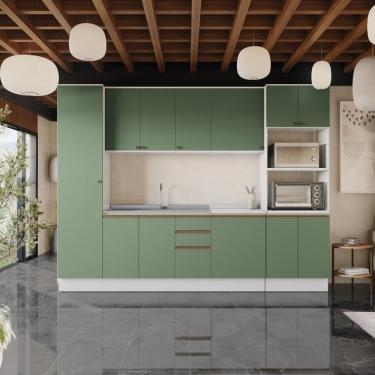 Imagem de Cozinha Modulada Celeste Kappesberg 100% Mdf Branco/verde 300cm