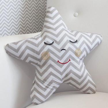 Imagem de Almofada Decorativa Estrela - Laura Baby, Chevron Cinza