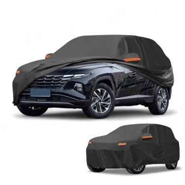 Imagem de Partuto Capa de carro à prova d'água para todos os climas, automotiva, externa, anti-UV, proteção contra chuva e sol, cobertura externa completa para Hyundai Tucson 190T-PU preta com tiras refletoras