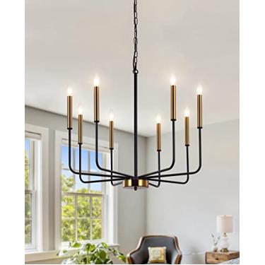 Imagem de LASENCHOO Lustre de Fazenda com 8 Luzes, Lustre Moderno Preto e Dourado, Iluminação Pendente de Vela Clássica para Ilha de Cozinha, Sala de Estar, Quarto, Hall de Entrada, Sala de Jantar, Luminárias S