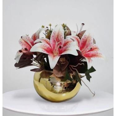 Imagem de Arranjo de flores Lírios artificiais no vaso decorativo - La Caza Stor