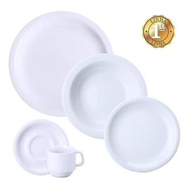 Imagem de Aparelho De Jantar Chá 60 Peças Completo Porcelana Branca Schmidt 12 P