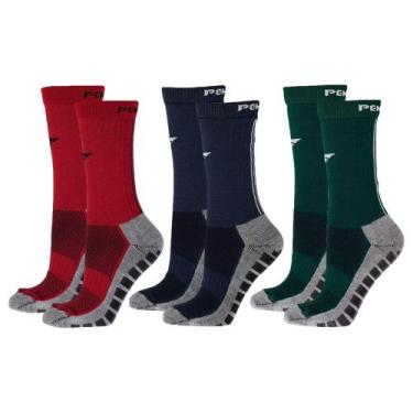 Imagem de Kit 3 Pares de Meias Penalty Grip Masculina, Verde, Vermelho, 39-44