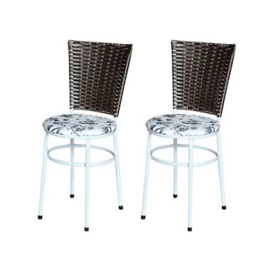 Imagem de 2 Cadeiras para Mesa Branca Hawai Marrom Assento Floral - Laumar, Flor