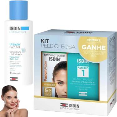 Imagem de Kit Isdin Fusion Water Oil Protetor Acniben Gel de Banho Ureadin Bath 