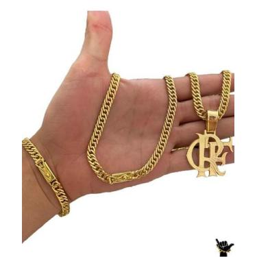 Imagem de Corrente Grumet 7mm + Pulseira + Pingente - Banhado a Ouro - ToJoia18k