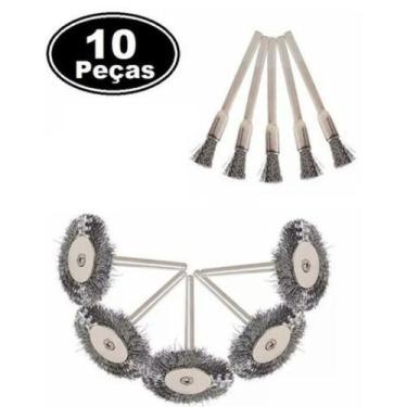 Imagem de kit 10 escova de aço para micro retifica pincel/circular - E-San