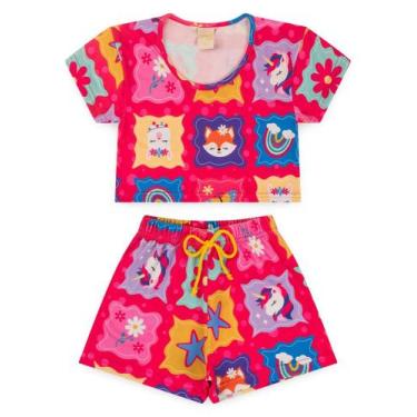 Imagem de Conjunto Verão Menina Infantil Magenta Cropped e Shorts Unicórnio - Mo