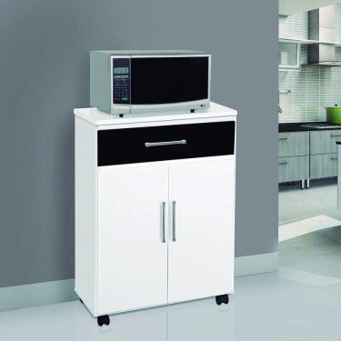 Imagem de Balcão 2 Portas 1 Gaveta com Rodízio Liz Móveis Primus Branco/Preto