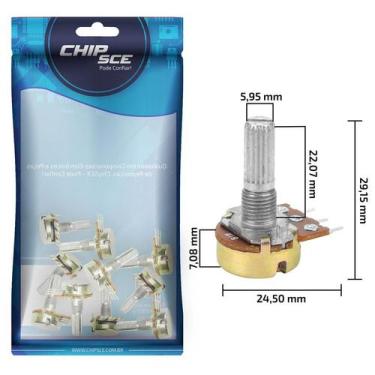 Imagem de 10x Potenciômetro Linear 1M L20/16mm Com Porca e Arruela - CHIP SCE