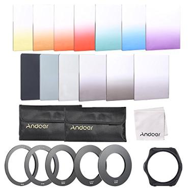 Imagem de Andoer Kit de filtro colorido gradiente quadrado de 13 peças para Cokin série P com suporte de filtro + anel adaptador (52 mm/58 mm/62 mm/67 mm/72 mm) + bolsa de armazenamento + pano de limpeza