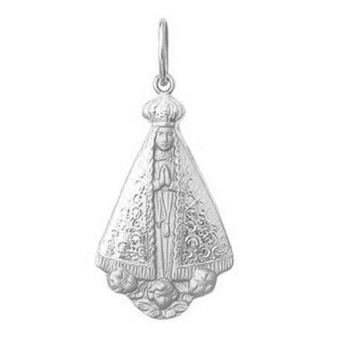 Imagem de Nossa Senhora Aparecida Grande Medalha 2.6 Cm Ouro Branco 18k Pingente