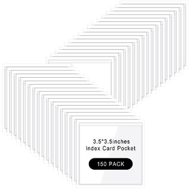 Imagem de 150 peças de bolsos adesivos transparentes porta-etiquetas de plástico para fotos, bolsos quadrados, para escola, biblioteca, escritório, casa, cartões de índice de negócios, etiquetas, caixote de armazenamento, armários, suprimentos