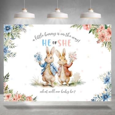 Imagem de Rsuuinu Pano de fundo com tema de coelho revelador de gênero ele ou ela azul blush rosa Páscoa fotografia fundo chá de bebê decoração suprimentos lembrancinhas mesa bolo banner cabine de fotos