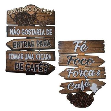 Imagem de Kit 2 Placa Decor Enfeite Tema Café 20x30 Mdf Madeira Adesivado - ATAC