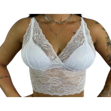 Imagem de Cropped Com Decote Bojo Regata Blusinha Renda Feminino Não É Transpare