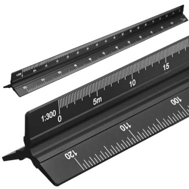 Imagem de Kyuionty Régua de escala de engenheiro métrico 30,5 cm, ferramenta de desenho civil de escala arquitetônica triangular gravada a laser de alumínio, escala métrica 1:100, 1:200, 1:300, 1:400, 1:500, 1: