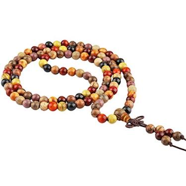 Imagem de Pulseira de madeira natural Nupuyai para mulheres e homens, colar tibetano com 108 contas Mala oração para joias de ioga e meditação elástica unissex Multicor