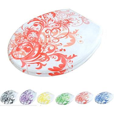 Imagem de Assento de vaso sanitário azul e branco, padrão de porcelana, tampa de vaso sanitário de liberação rápida, tampa de vaso sanitário uf para banheiro (universal) vermelho