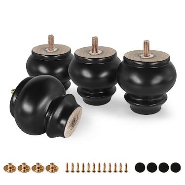 Imagem de Pernas de móveis de madeira de borracha FoDau770, 7,6 cm, pés modernos de sofá de meados do século, conjunto de 4 pés de cômoda vintage, perna de substituição de perna otomana redonda para projetos de