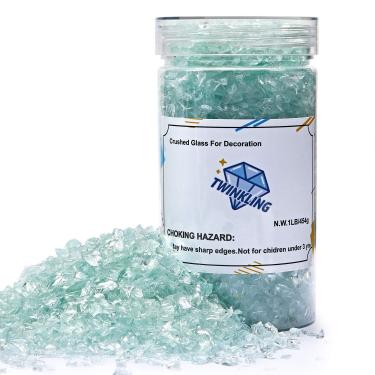 Imagem de TWINKLING Brilho de pedra de cascalho de vidro de fogo de alto brilho, vidro quebrado, lascas de pedras de fogo, vidro triturado para artesanato de fogueira, arte de resina, decoração de jardim de
