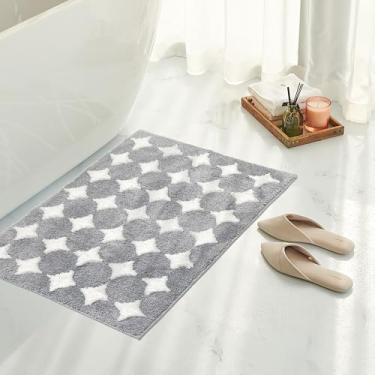 Imagem de Tititex Tapete de banheiro com estrelas de losango cinza luxuoso, 61 cm x 91 cm, clássico extra macio e absorvente, tapete de banho felpudo antiderrapante para piso de banheiro
