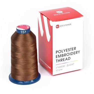 Imagem de Linha de bordado marrom selecionada Richword 4000 m (4374Y) 40 WT fio de poliéster 100 cores selecionadas para várias agulhas comerciais e máquina de bordar de agulha única 0157