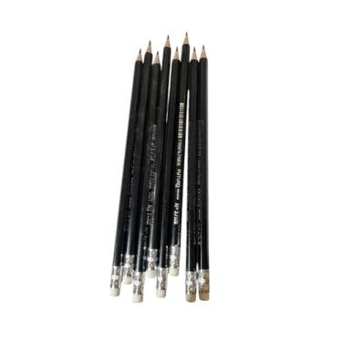 Imagem de Kit 12 Lápis Sextavado Grafite HB com Borracha corpo preto para escola curso faculdade