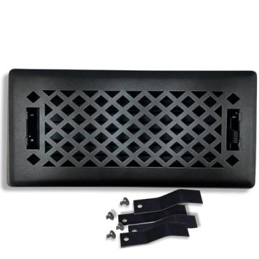 Imagem de Sierra Grates Registro de piso de aço com design de treliça de 10 cm x 30 cm, acabamento preto de ferro fundido com clipes de montagem - para piso ou parede lateral - Capas decorativas de ventilação -