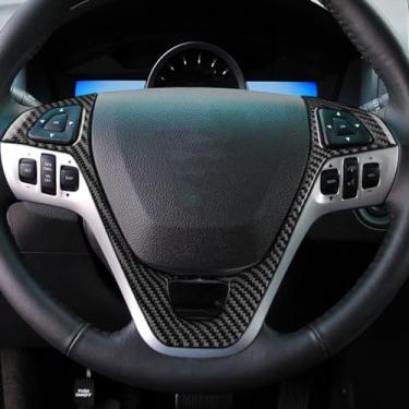 Imagem de Fibra de carbono premium real compatível com Ford Explorer 2011 2012 2013 2014 acessórios de capa de botões de volante de carro decalques adesivos acabamento interior