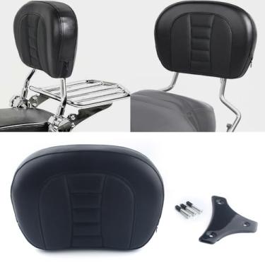 Imagem de FINMOKAL Almofada de encosto traseira para motocicleta Sissy Bar com suporte preto para Harley Touring Model 1997-Up Electra Glide Road Glide Road King Street Glide
