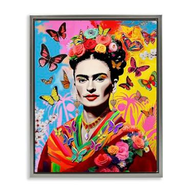 Imagem de Stupell Industries Design de arte de parede em tela flutuante com borboletas excêntricas Frida por Jess Stempel, moldura flutuante cinza, 43 x 53 cm