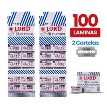 Imagem de 100 Laminas de Barbear NEW LORD PLATINUM Inteira para Navalhete, Carte