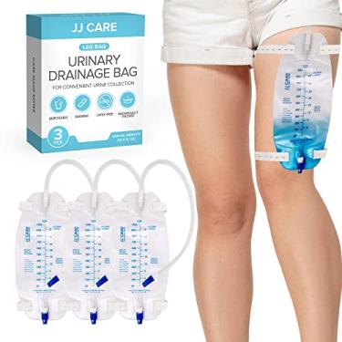 Imagem de JJ CARE Bolsa de perna para drenagem urinária – Pacote com 3 bolsas de perna para cateter, sacos descartáveis para cateter Foley antirefluxo com capacidade de 1000 ml para homens com tubo de drenagem